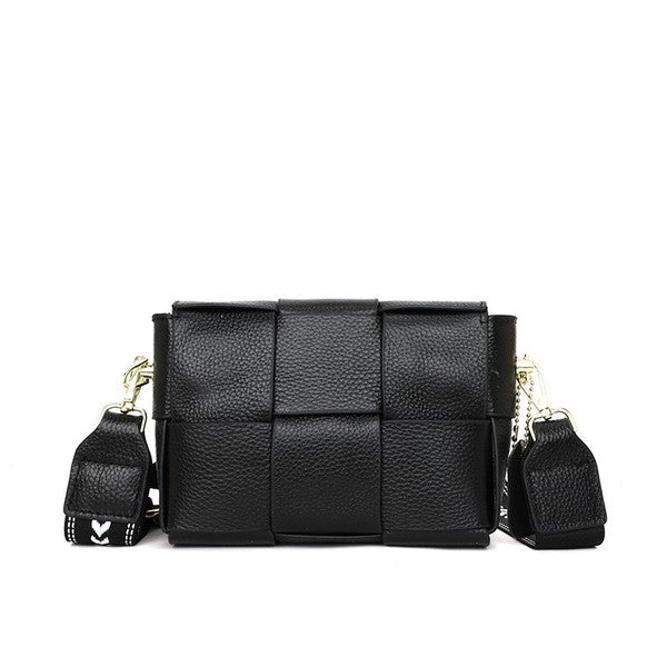 Dandy Squre Cubic Foldover Leather Crossbody