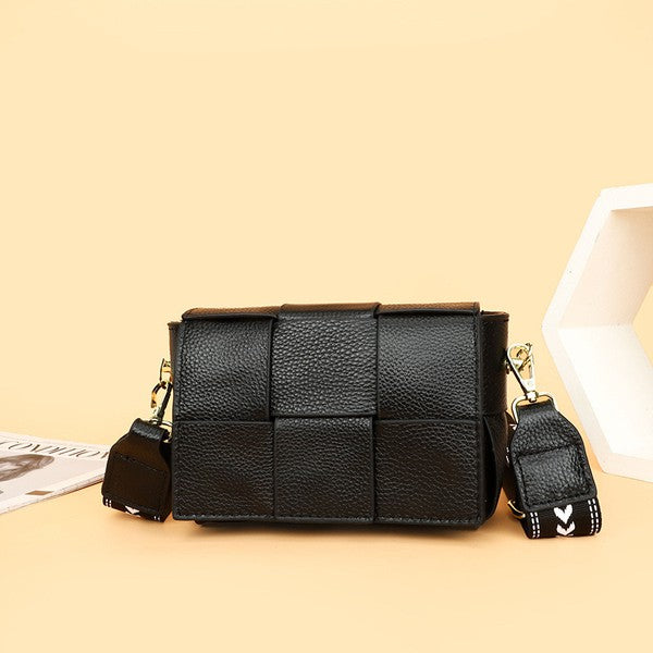 Dandy Squre Cubic Foldover Leather Crossbody