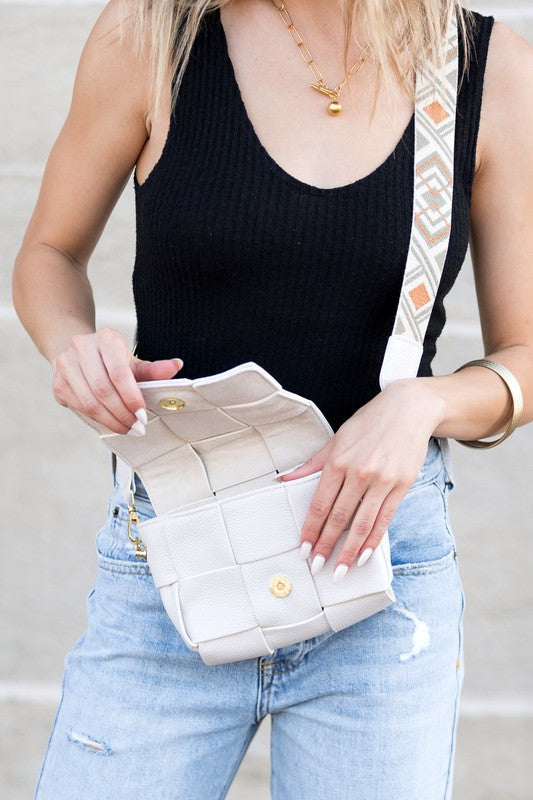 Dandy Squre Cubic Foldover Leather Crossbody