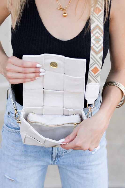 Dandy Squre Cubic Foldover Leather Crossbody