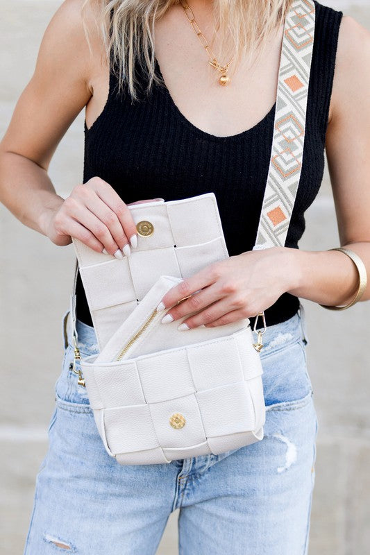 Dandy Squre Cubic Foldover Leather Crossbody