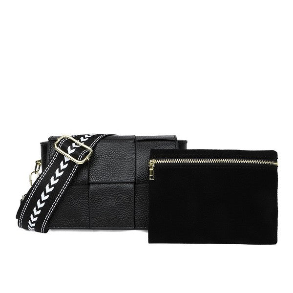 Dandy Squre Cubic Foldover Leather Crossbody