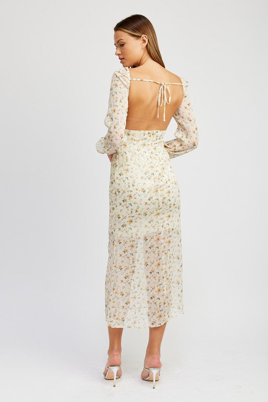 Dignity FLORAL lightweight PRINTCHIFFON MAXI DRESS WITH OPEN BACK