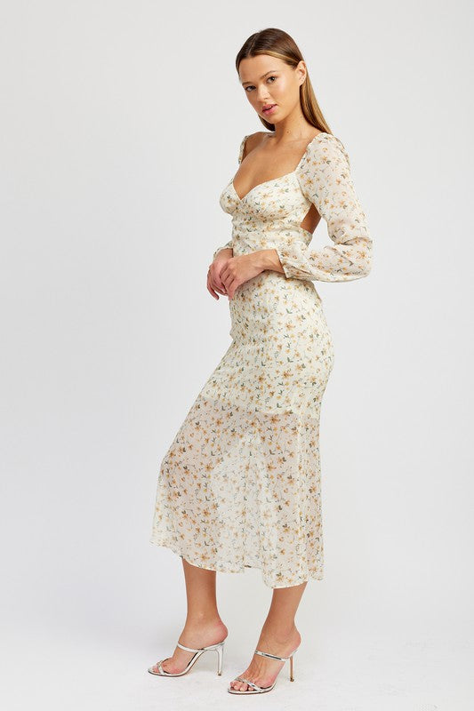 Dignity FLORAL lightweight PRINTCHIFFON MAXI DRESS WITH OPEN BACK