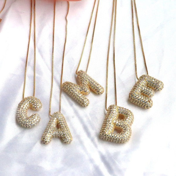 ABC Letters Jewel Bubble Initial Necklace Gold Silver Plating