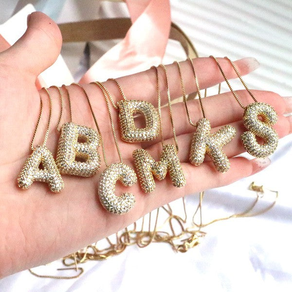 ABC Letters Jewel Bubble Initial Necklace Gold Silver Plating
