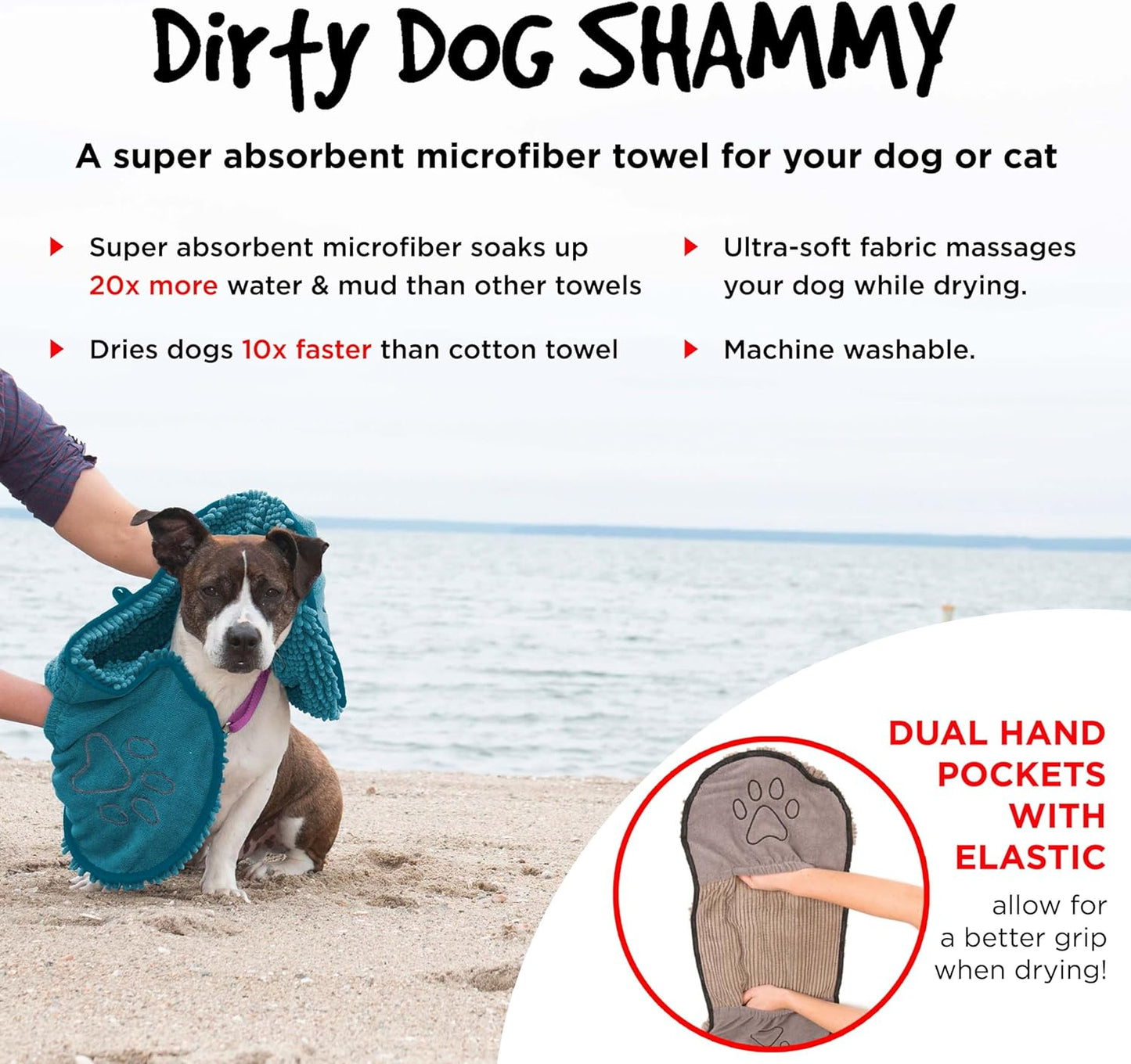 Heavy Duty Shammy Dog Towels for Drying Dogs - Soft Microfiber Bath Towel - Super Absorbent, Quick Drying, & Machine Washable - Must Have Dog & Cat Bathing Supplies | Grey 13X31