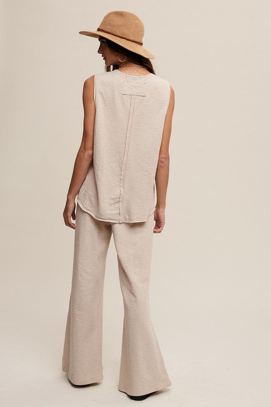 Navy and Oatmeal Color Soft Knit Tank and Sweat Pant Set