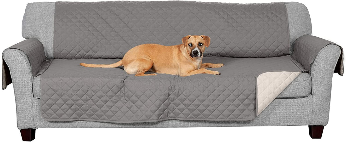 Large Sofa/Couch Cover Protector for Dogs, Cats, & Children - Water-Resistant & Reversible-Tone Pinsonic Quilted Living Room Furniture Cover - Gray/Mist, Large Sofa