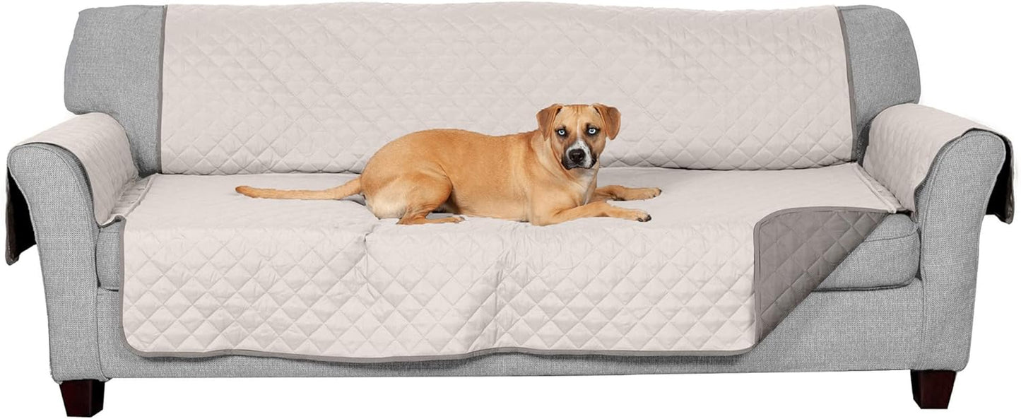 Large Sofa/Couch Cover Protector for Dogs, Cats, & Children - Water-Resistant & Reversible-Tone Pinsonic Quilted Living Room Furniture Cover - Gray/Mist, Large Sofa