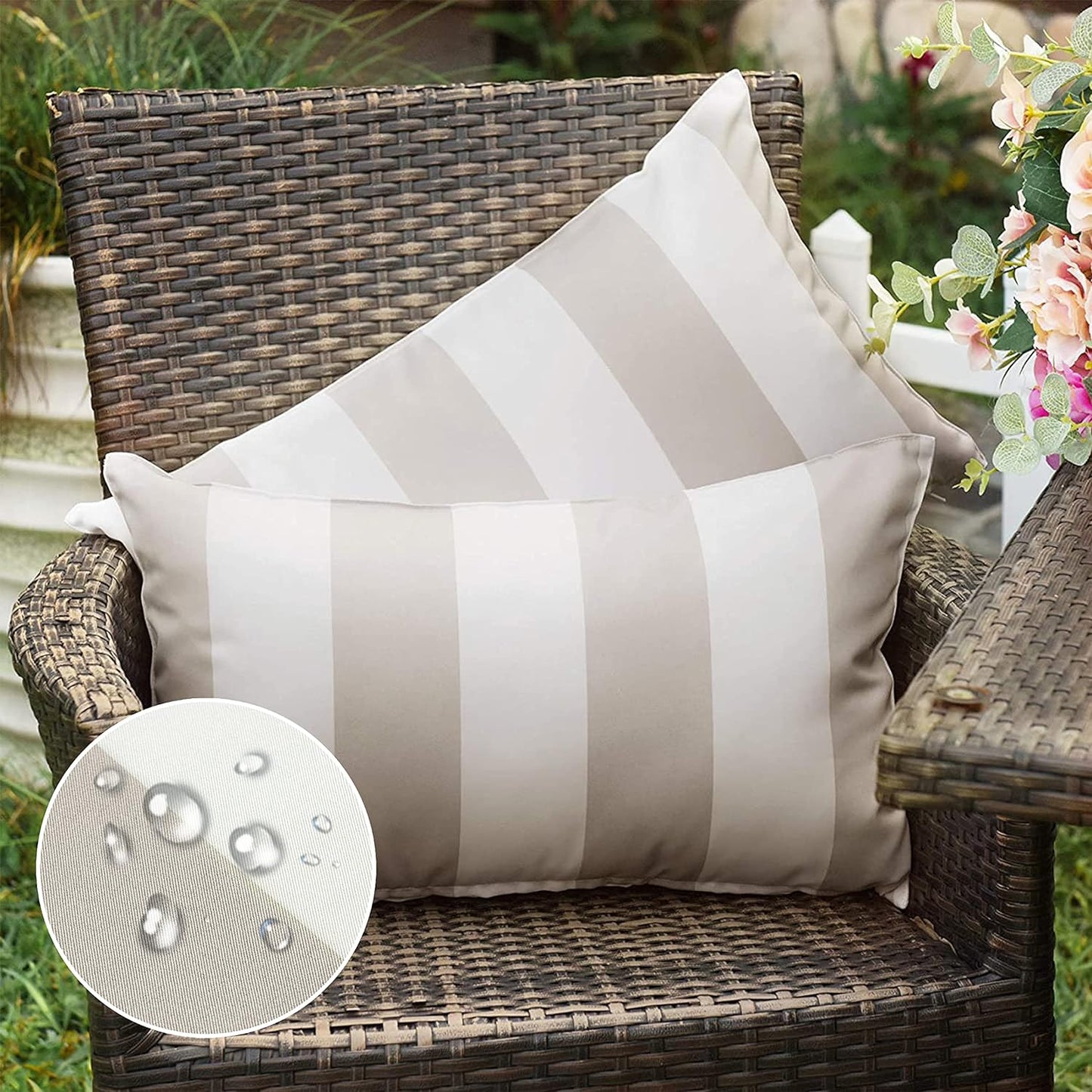Western Home Pack of 2 Decorative Outdoor Solid Waterproof Striped Throw Pillow Covers Polyester Linen Garden Farmhouse Cushion Cases for Patio Tent Balcony Couch Sofa 18X18 Inch Black