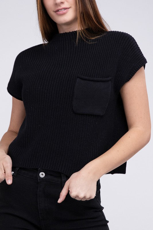 Natural Knit Mock Neck Short Sleeve Cropped Sweater