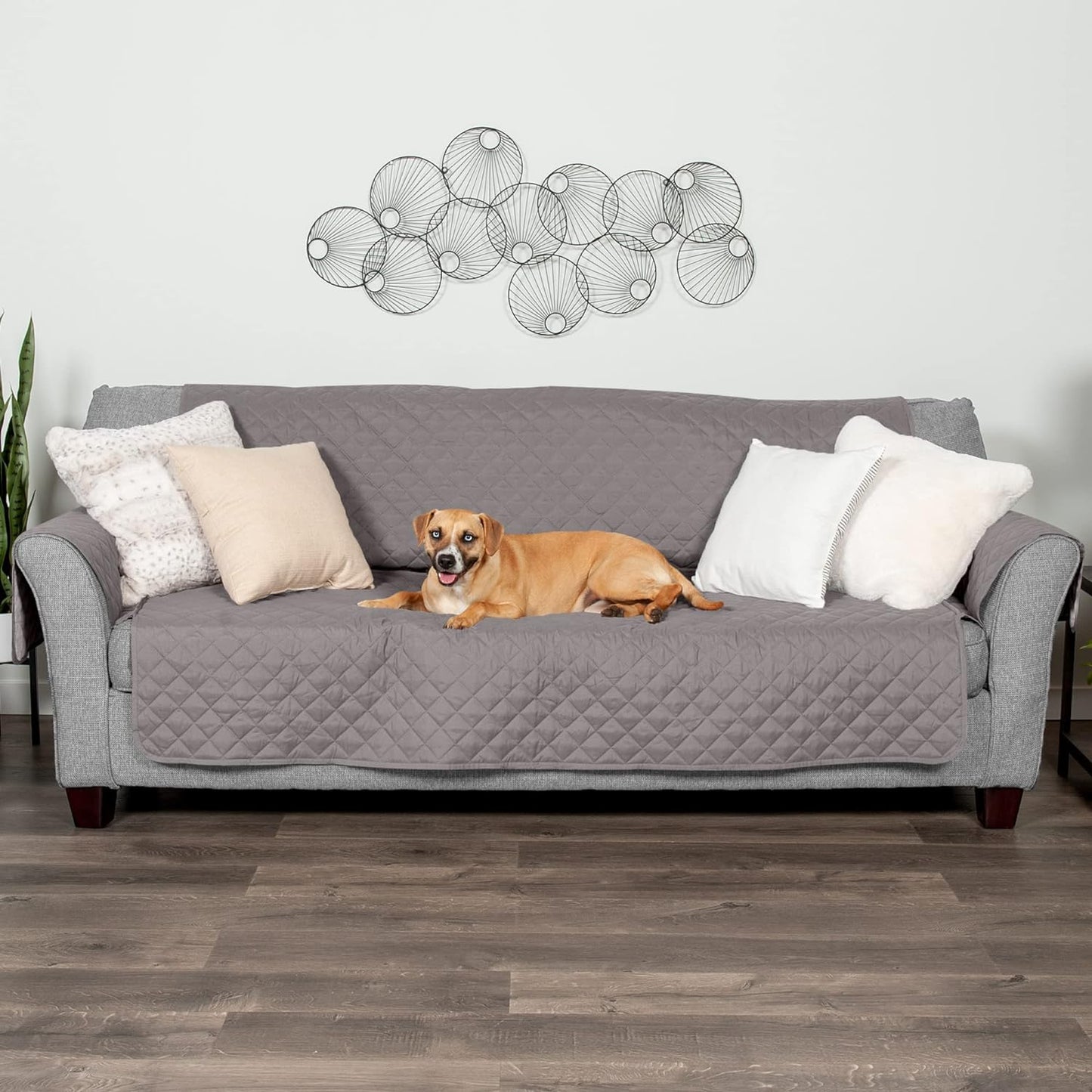 Large Sofa/Couch Cover Protector for Dogs, Cats, & Children - Water-Resistant & Reversible-Tone Pinsonic Quilted Living Room Furniture Cover - Gray/Mist, Large Sofa