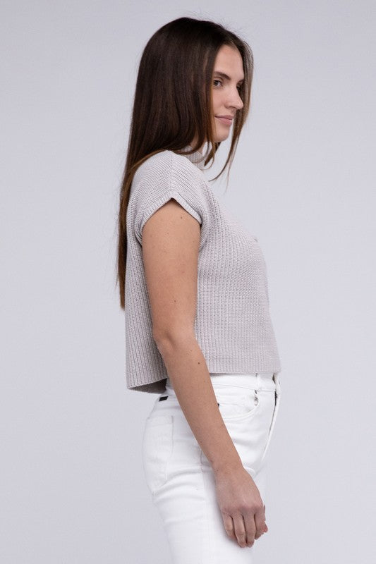 Natural Knit Mock Neck Short Sleeve Cropped Sweater