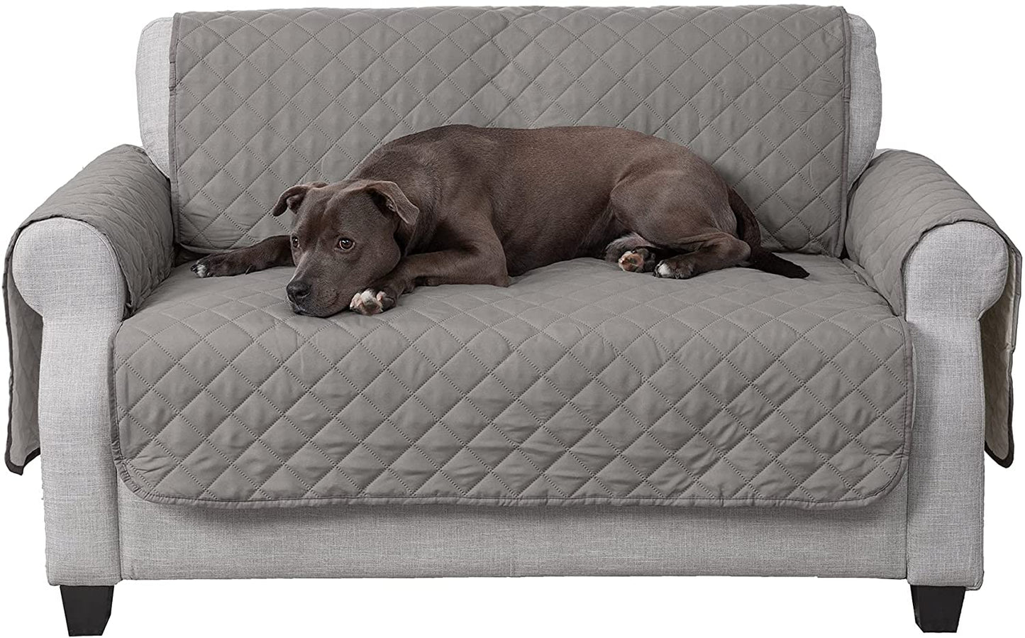 Large Sofa/Couch Cover Protector for Dogs, Cats, & Children - Water-Resistant & Reversible-Tone Pinsonic Quilted Living Room Furniture Cover - Gray/Mist, Large Sofa