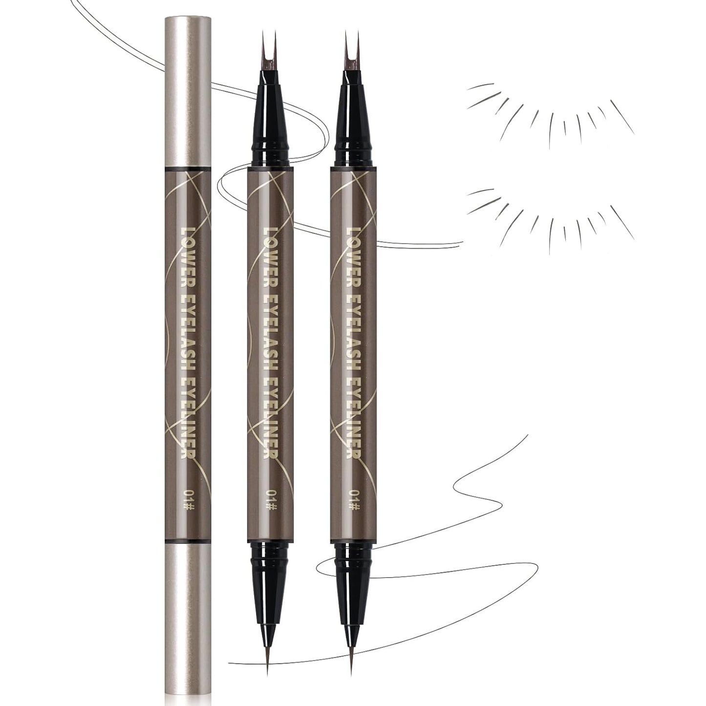 Dual Pronged Bottom Eyelashes Pen Super Slim Eye Liner Liquid Eyeliner Extra Fine 3D under Lash for Eye Makeup (Black 2Pcs)