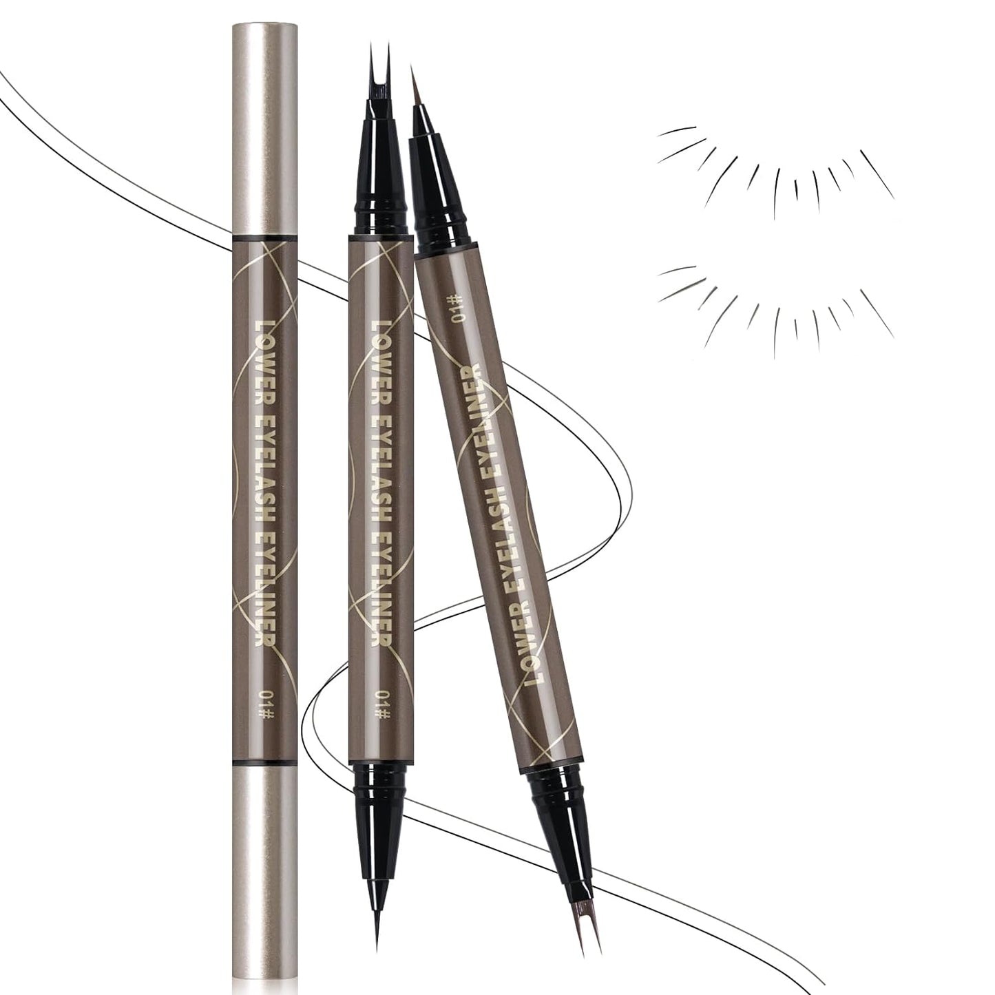 Dual Pronged Bottom Eyelashes Pen Super Slim Eye Liner Liquid Eyeliner Extra Fine 3D under Lash for Eye Makeup (Black 2Pcs)