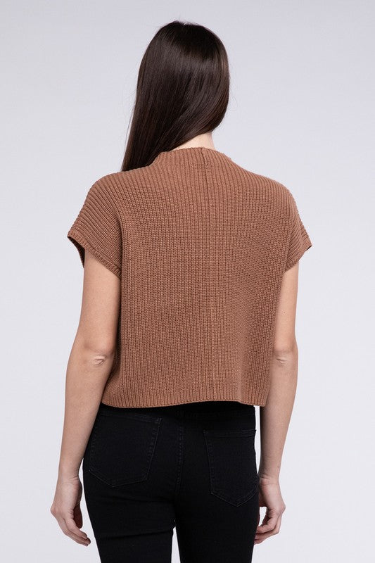 Natural Knit Mock Neck Short Sleeve Cropped Sweater