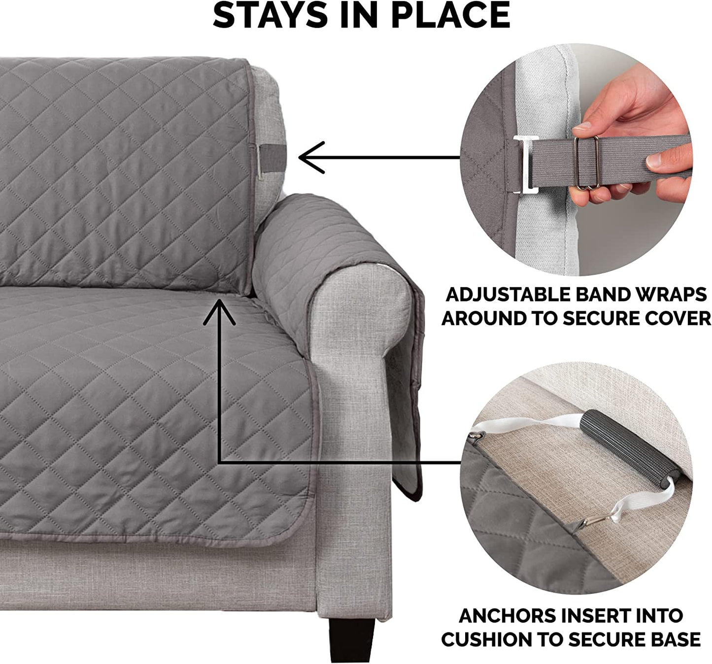Large Sofa/Couch Cover Protector for Dogs, Cats, & Children - Water-Resistant & Reversible-Tone Pinsonic Quilted Living Room Furniture Cover - Gray/Mist, Large Sofa