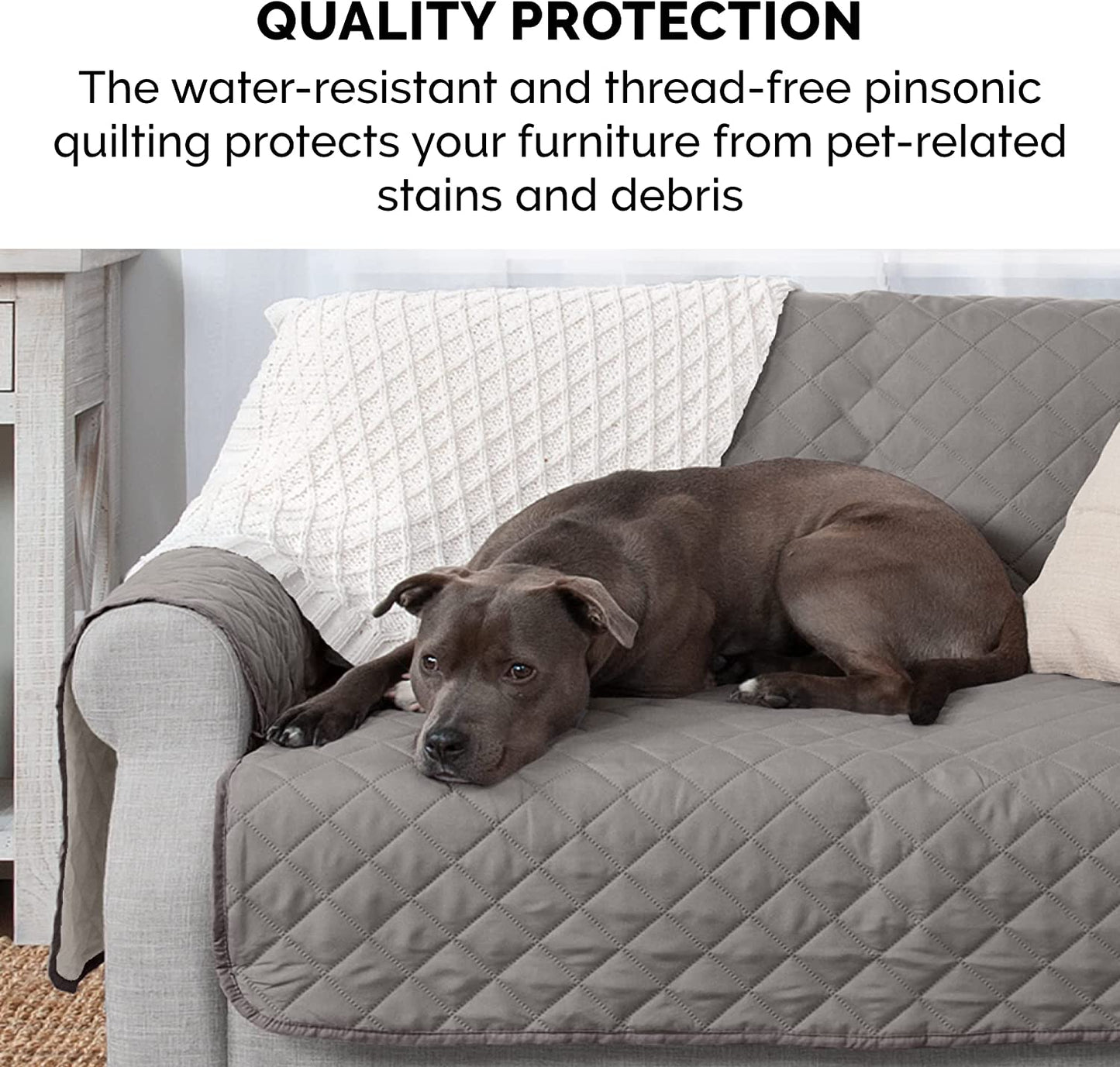Large Sofa/Couch Cover Protector for Dogs, Cats, & Children - Water-Resistant & Reversible-Tone Pinsonic Quilted Living Room Furniture Cover - Gray/Mist, Large Sofa