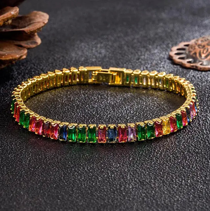 100% 925 Sterling Silver 3/4/5Mm Moissanite Gemstone Bangle Charm Wedding Tennis Chain Bracelet