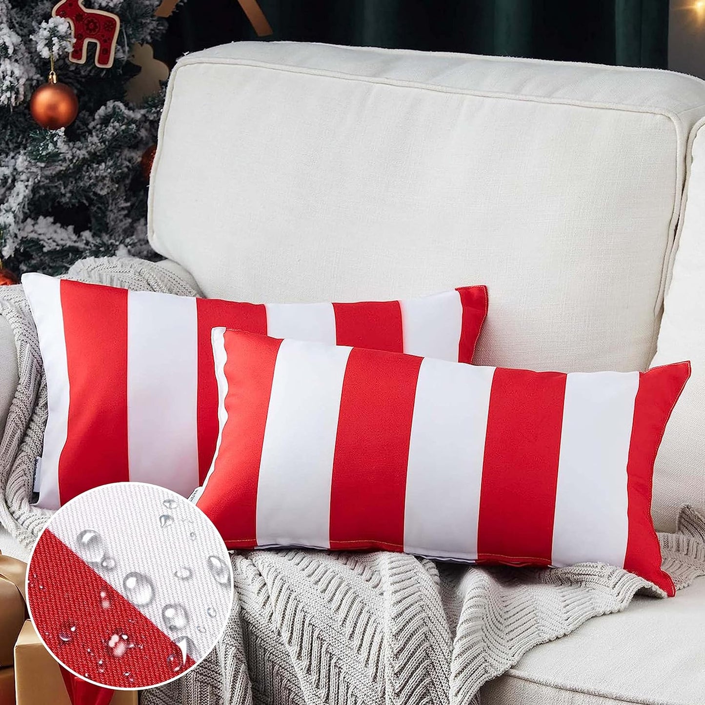 Western Home Pack of 2 Decorative Outdoor Solid Waterproof Striped Throw Pillow Covers Polyester Linen Garden Farmhouse Cushion Cases for Patio Tent Balcony Couch Sofa 18X18 Inch Black