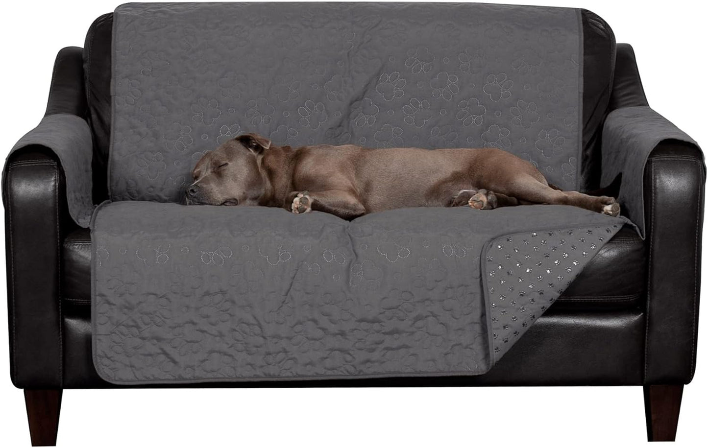 Large Sofa/Couch Cover Protector for Dogs, Cats, & Children - Water-Resistant & Reversible-Tone Pinsonic Quilted Living Room Furniture Cover - Gray/Mist, Large Sofa