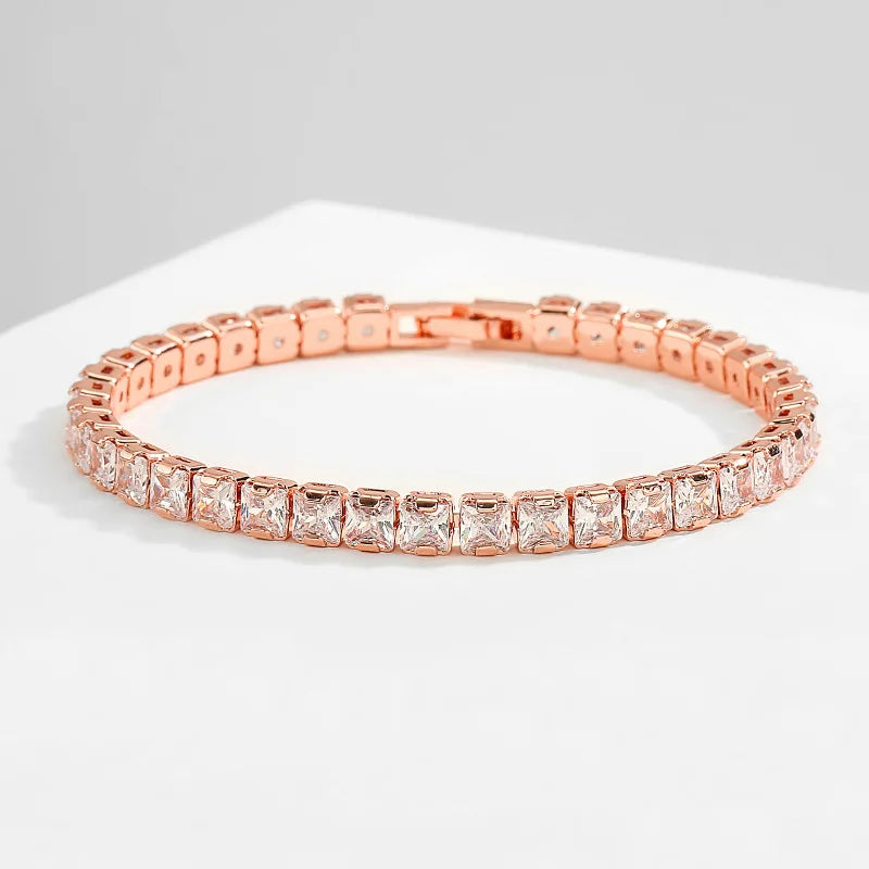 100% 925 Sterling Silver 3/4/5Mm Moissanite Gemstone Bangle Charm Wedding Tennis Chain Bracelet