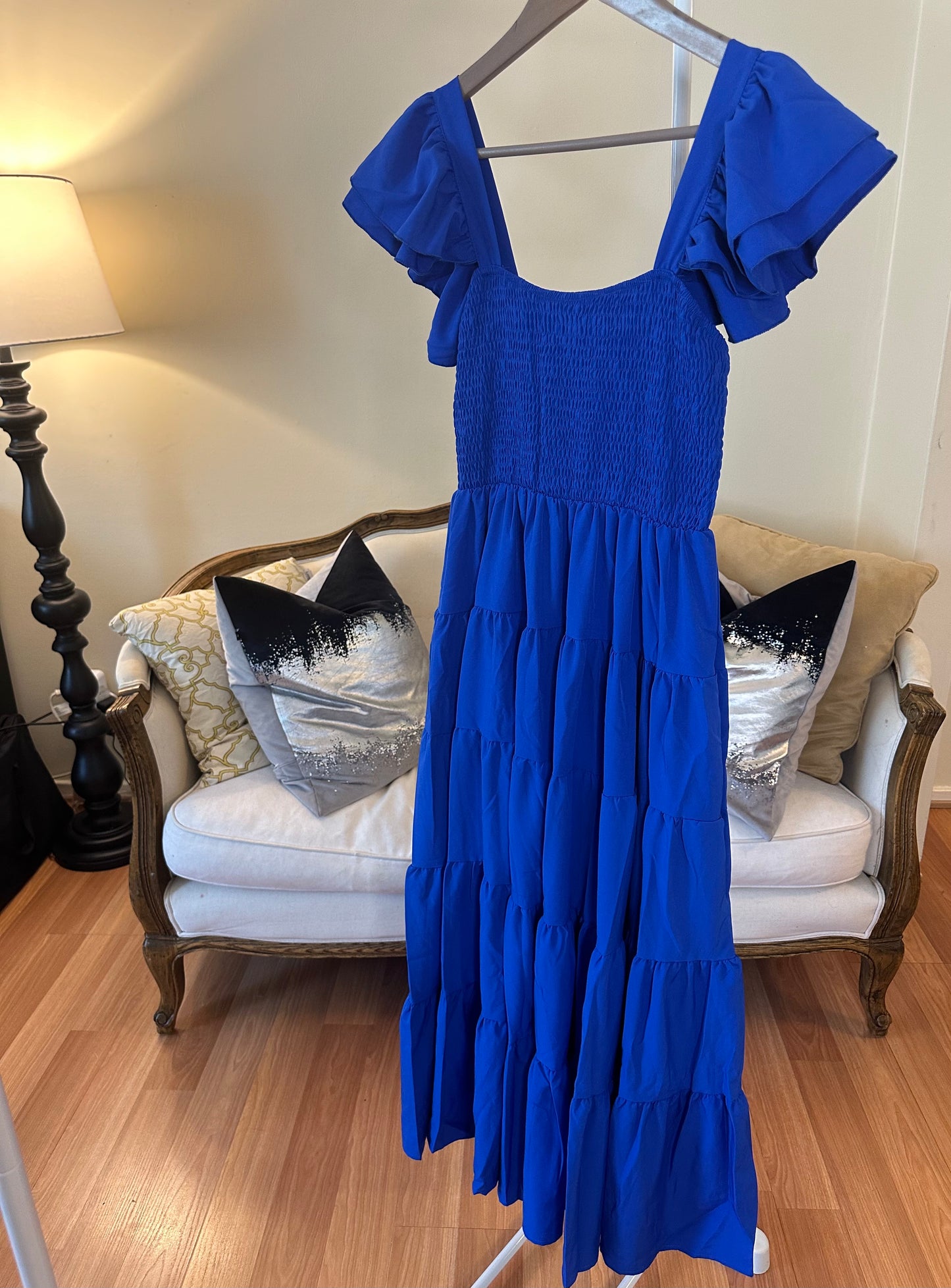 Women's Cobalt Blue Ruffle Sleeve Midi Summer Dress