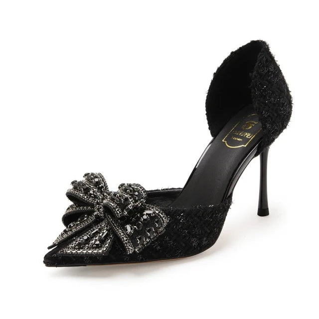 Pearl Crystal Bowtie White Wedding Shoes for Party Women
