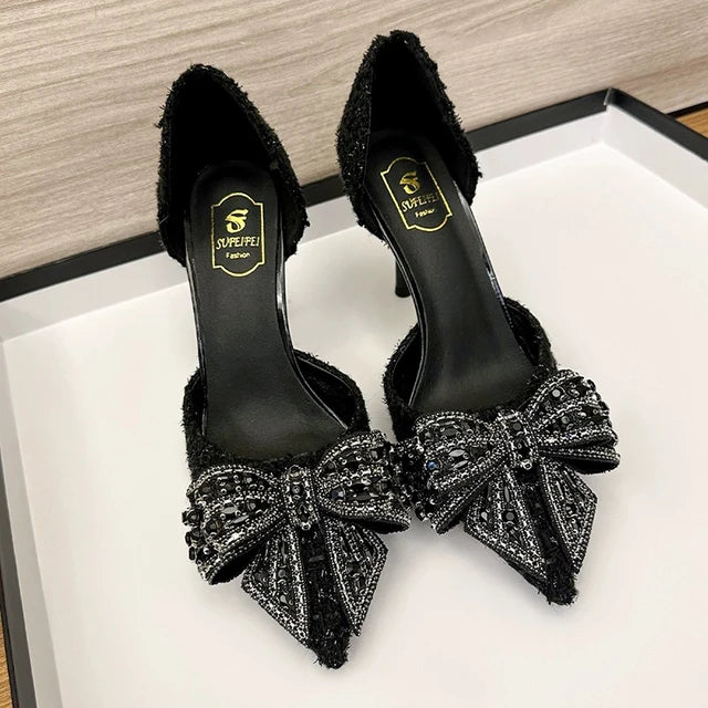 Pearl Crystal Bowtie White Wedding Shoes for Party Women