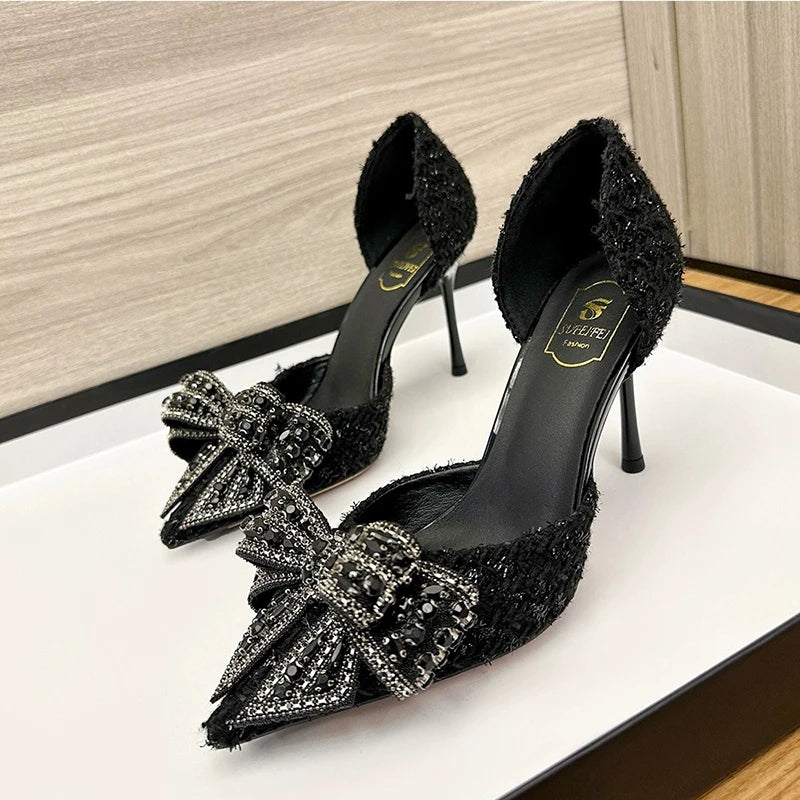 Pearl Crystal Bowtie White Wedding Shoes for Party Women
