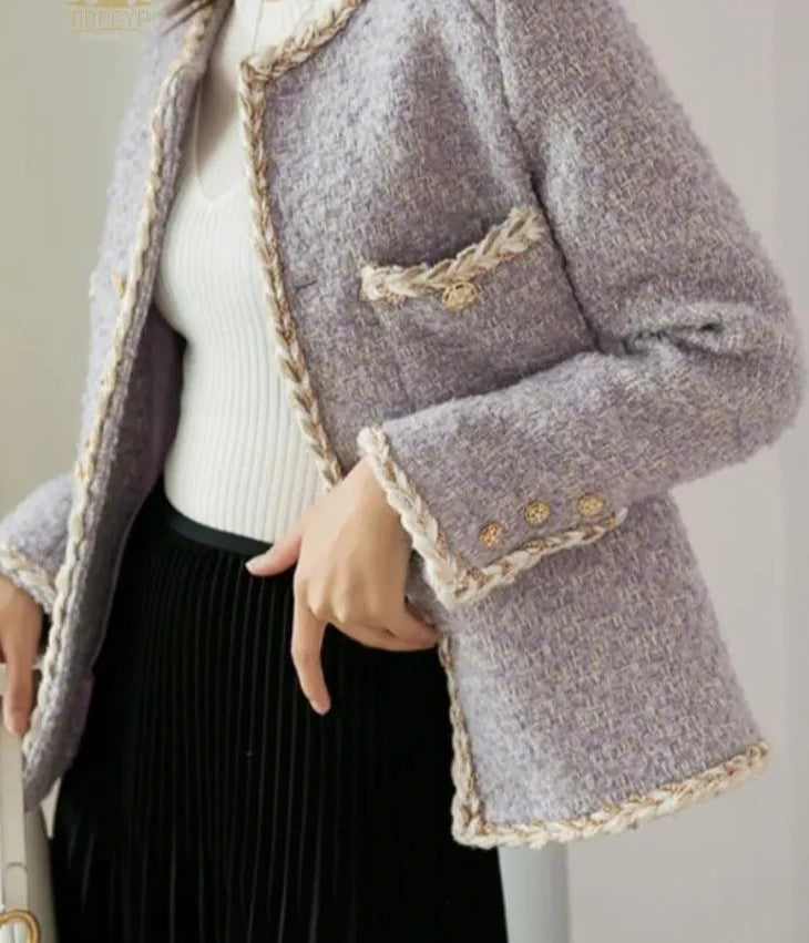 Lavender Cream Purple Lovely New Tweed Blazer Women New Loose Jacket