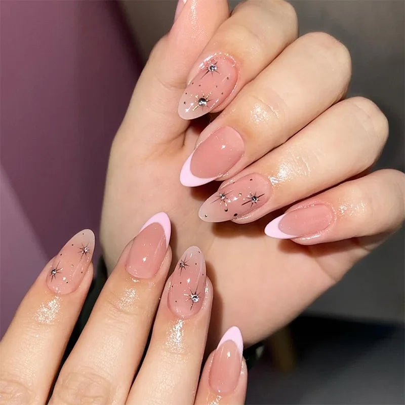 White French Press on Nails 3D Bowknot Fake Nails Tips Full Cover Wearable False Nails for Women and Girls DIY Manicure 24Pcs