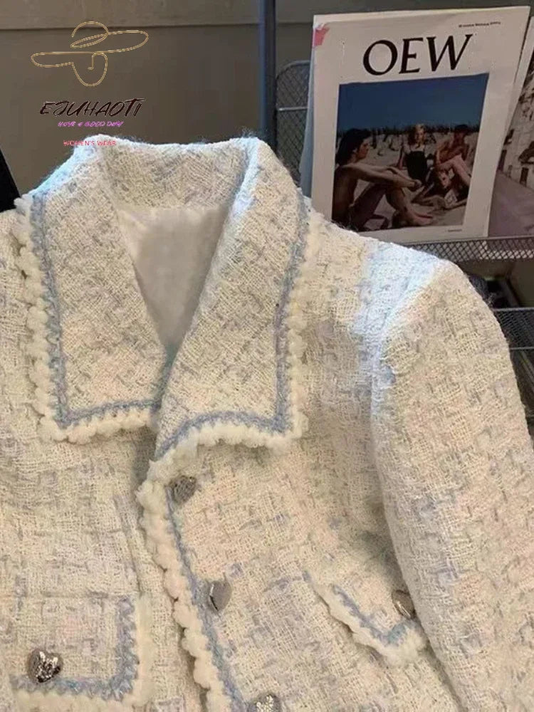 Creamy French Style Tweed So Cute Mini Suit Jacket