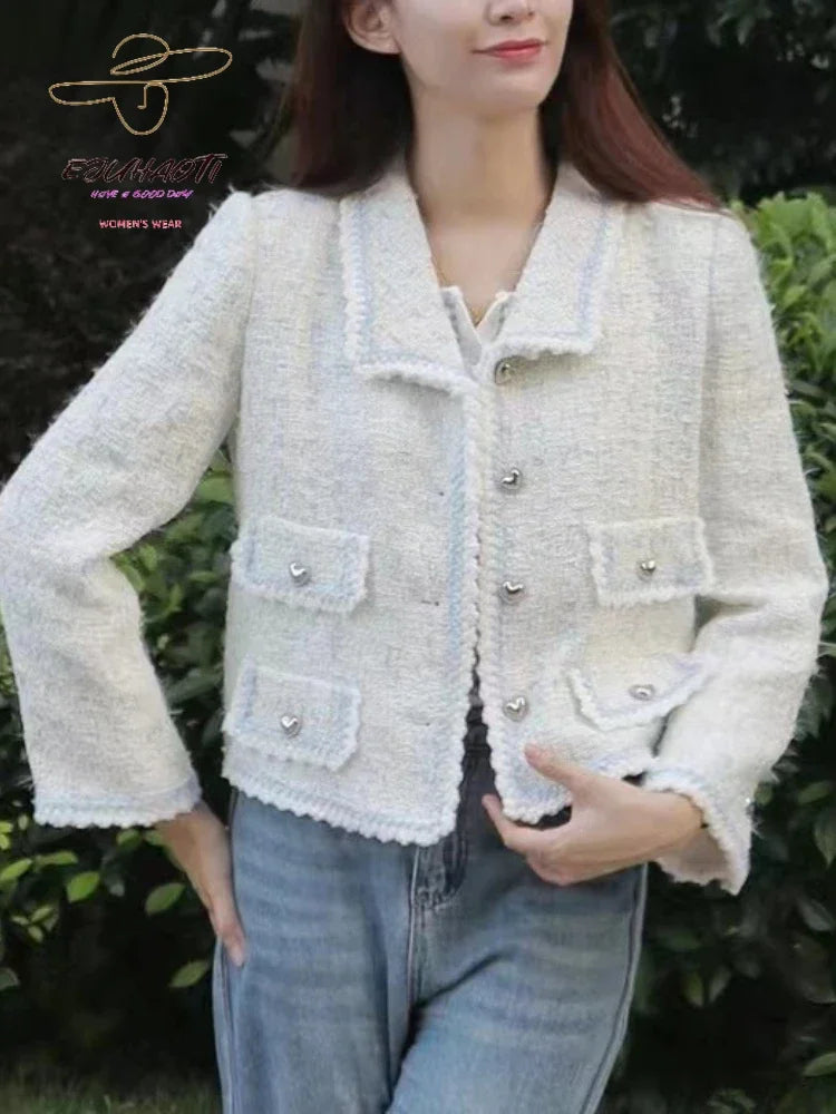 Creamy French Style Tweed So Cute Mini Suit Jacket