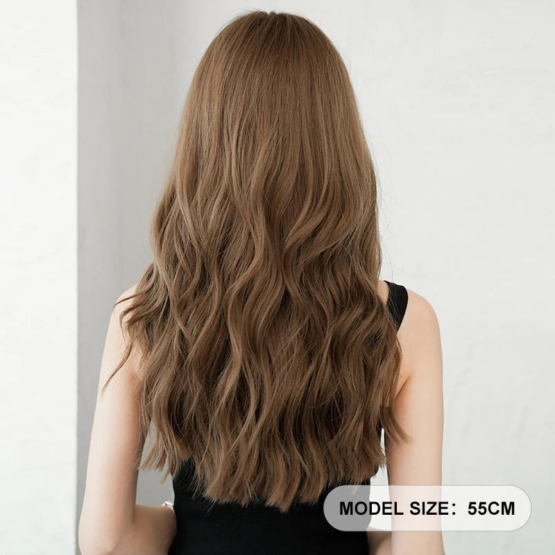 Elegant WIGS Body Wavy Wig Long Loose Curly Brown Wig for Women Daily Use High Density Synthetic Layered Hair Wigs with Bangs