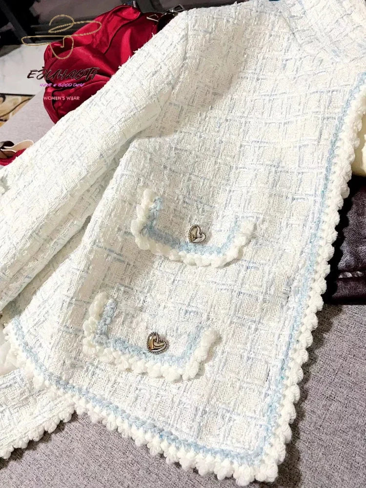 Creamy French Style Tweed So Cute Mini Suit Jacket
