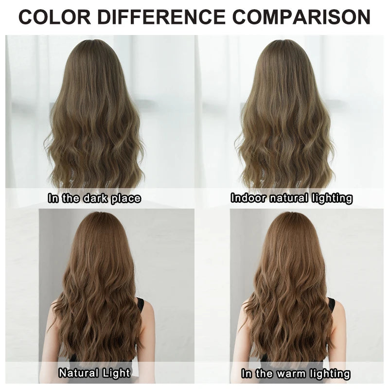 Elegant WIGS Body Wavy Wig Long Loose Curly Brown Wig for Women Daily Use High Density Synthetic Layered Hair Wigs with Bangs