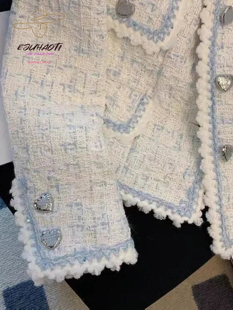 Creamy French Style Tweed So Cute Mini Suit Jacket