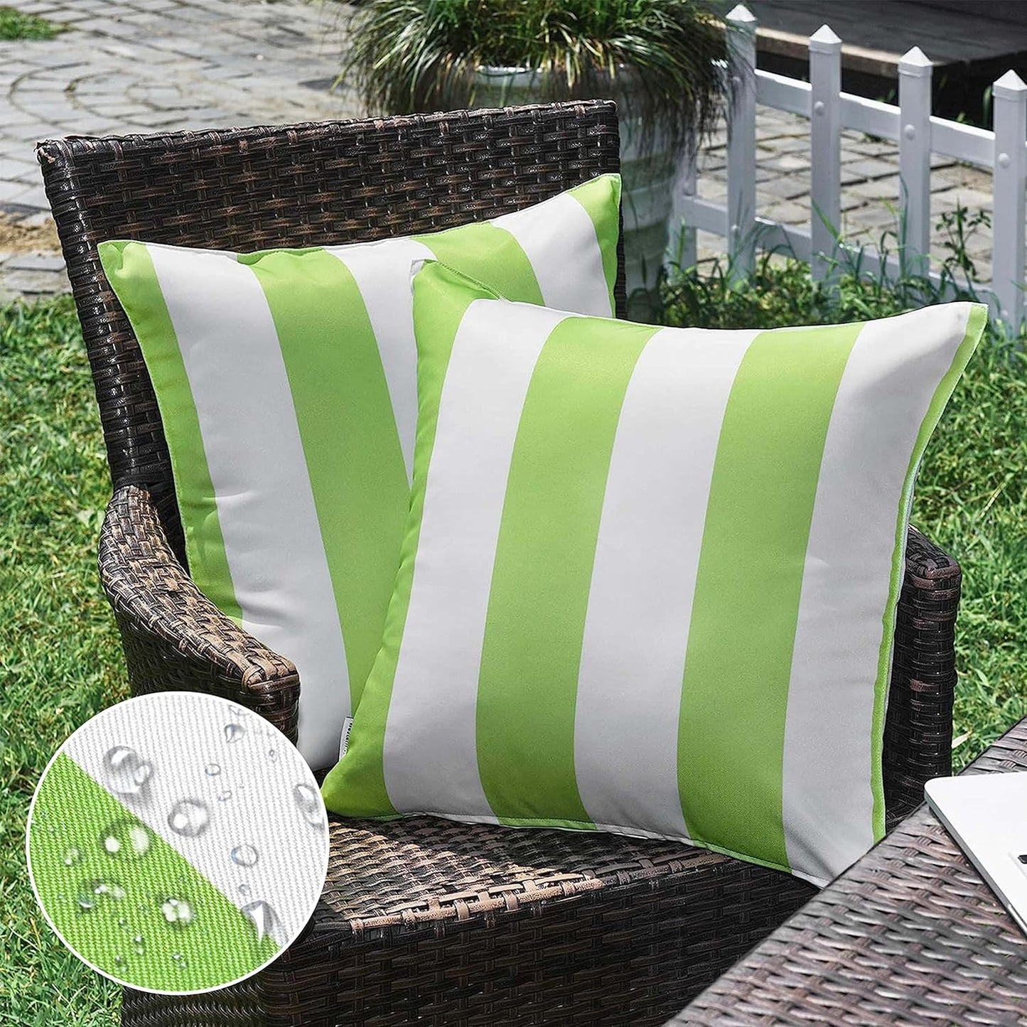 Western Home Pack of 2 Decorative Outdoor Solid Waterproof Striped Throw Pillow Covers Polyester Linen Garden Farmhouse Cushion Cases for Patio Tent Balcony Couch Sofa 18X18 Inch Black
