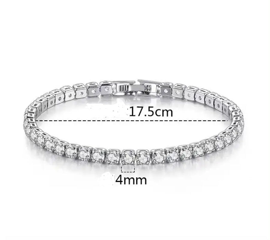 100% 925 Sterling Silver 3/4/5Mm Moissanite Gemstone Bangle Charm Wedding Tennis Chain Bracelet