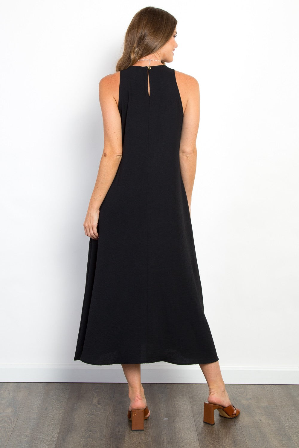 Sleeveless a line Midi Tank Dress with Pockets
