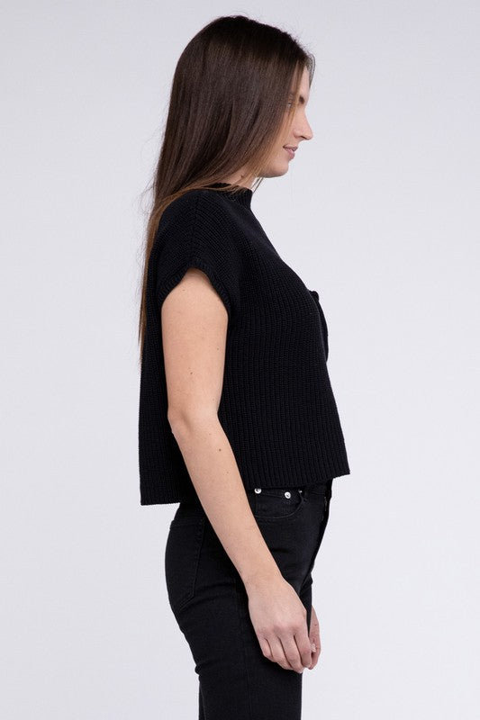 Natural Knit Mock Neck Short Sleeve Cropped Sweater