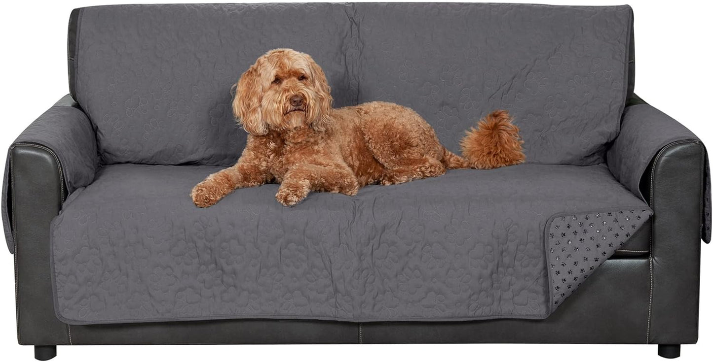 Large Sofa/Couch Cover Protector for Dogs, Cats, & Children - Water-Resistant & Reversible-Tone Pinsonic Quilted Living Room Furniture Cover - Gray/Mist, Large Sofa