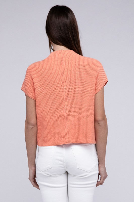 Natural Knit Mock Neck Short Sleeve Cropped Sweater