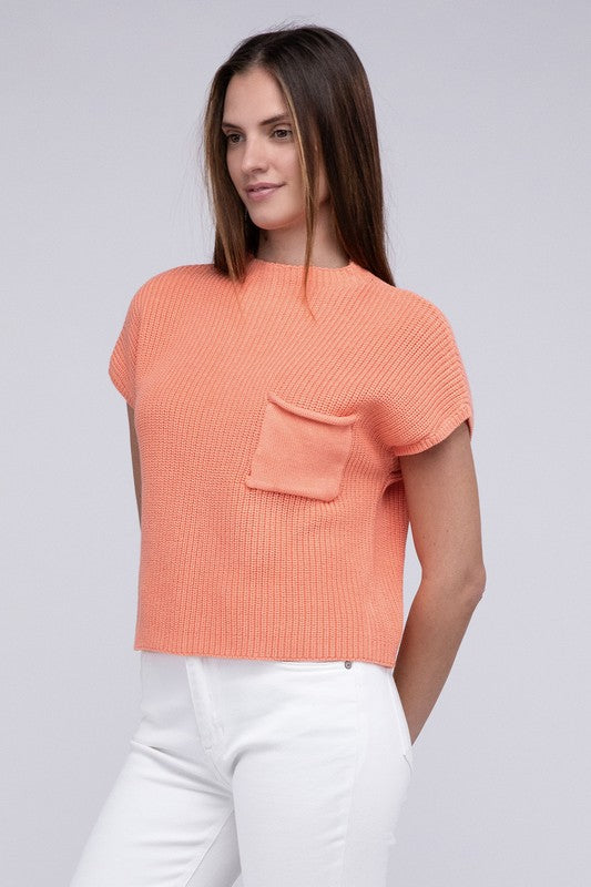 Natural Knit Mock Neck Short Sleeve Cropped Sweater