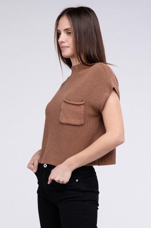 Natural Knit Mock Neck Short Sleeve Cropped Sweater