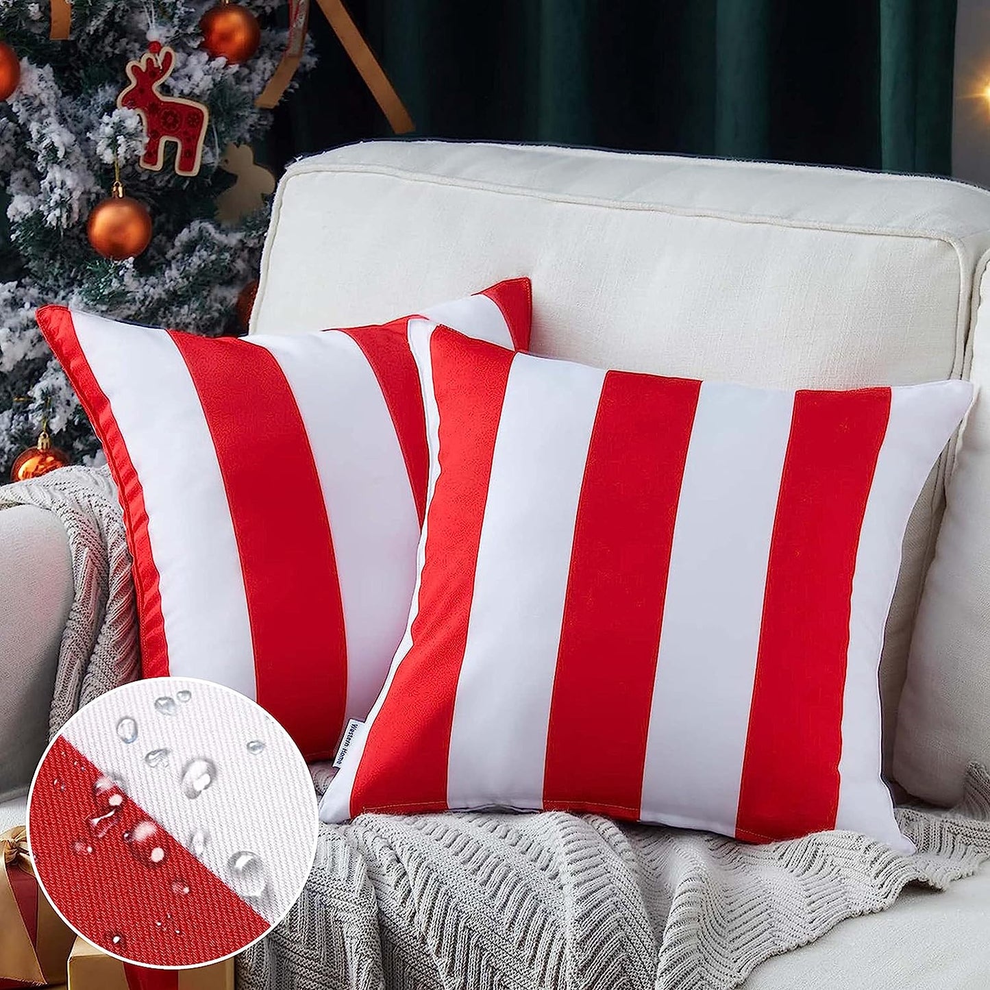 Western Home Pack of 2 Decorative Outdoor Solid Waterproof Striped Throw Pillow Covers Polyester Linen Garden Farmhouse Cushion Cases for Patio Tent Balcony Couch Sofa 18X18 Inch Black