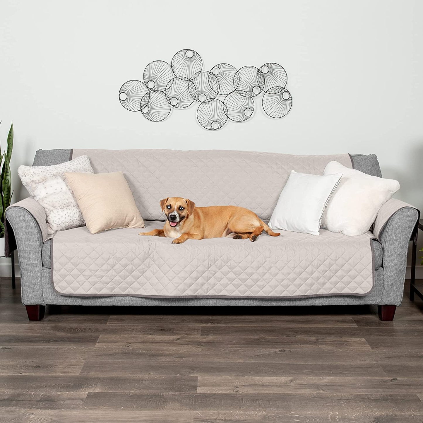 Large Sofa/Couch Cover Protector for Dogs, Cats, & Children - Water-Resistant & Reversible-Tone Pinsonic Quilted Living Room Furniture Cover - Gray/Mist, Large Sofa